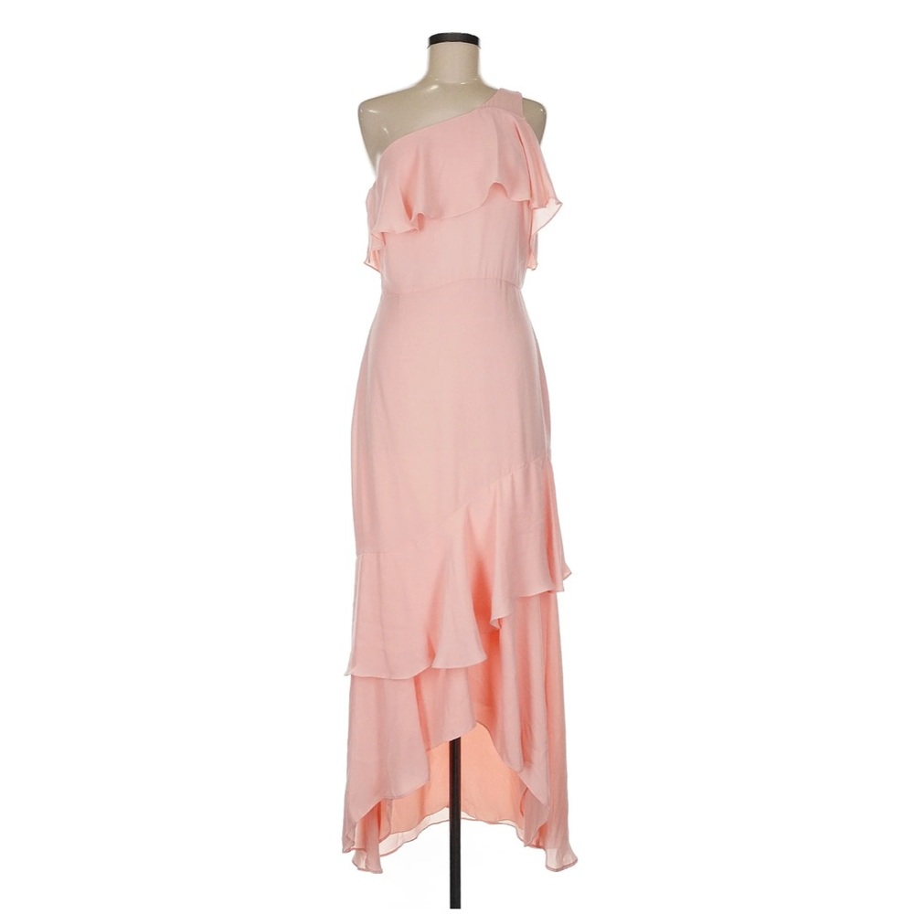 Parker Pink Maxi Bridesmaid Dress One Shoulder Ruffles Blush Size 2 4 6 8 10 12